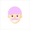 the smiling face of a man with purple hair and a mustache