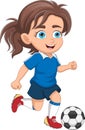 beautiful girl playing football cartoon Royalty Free Stock Photo