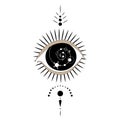 Eye image. Retro style for tattoos. Esoteric eye with planets and rays