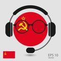 Vector flag of Soviet Union with headphones and glasses, vector illustration. Web