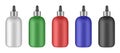 Set of serum bottles with pipette. Dropper. White, green, red, blue and black bottles. Serum, essence