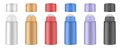 Set of roller ball bottles. Body antiperspirant deodorant roll-on, open blank bottles with screw cap. Realistic vector mockup