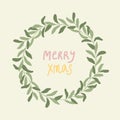 Vector winter Merry Christmas quote, mistletoe wreath illustration. Royalty Free Stock Photo