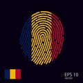 Fingerprint vector colored with the national flag of Chad.Web