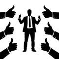 Businessman with thumb up hand silhouette, business man raising thumb up with a lot of like hand, Successful businessman