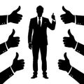 Businessman with thumb up hand silhouette, business man raising thumb up with a lot of like hand