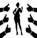 Business woman with thumb up hand silhouette, business woman raising thumb up with a lot of like hand, Successful business woman