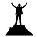 Man Standing in Mountain with raising hand, successful concept, business