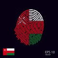 Vector fingerprint colored with the national flag of Oman.Web