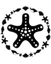 Starfish silhouette of a sea animal in a round frame Royalty Free Stock Photo