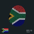 Vector fingerprint colored with the national flag of South Africa.Web