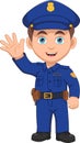 cute police boy waving cartoon