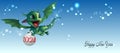 Adorable green dragon. Template of greeting card, banner with the new year 2024