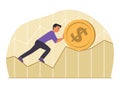 Businessman Push a Coin of Dollar Currency on Graph Chart for Financial Concept Illustration