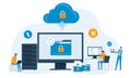 business technology cloud server security. online storage backup. with administrator and developer team management data