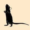 Silhouette of a rat on a light background. Vector illustration.