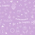 Doodles. New Year\'s Eve pattern on a soft purple background. Royalty Free Stock Photo