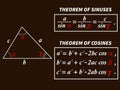 vector illustration depicting a triangle with sine and cosine theorem formulas Royalty Free Stock Photo