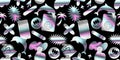 Trendy retro y2k holographic sticker seamless pattern