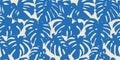 Blue tropical summer plant leaf seamless pattern Royalty Free Stock Photo