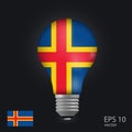 Vector light bulb with flag of Aland Islands, 3D rendering isolated on gray background.Web