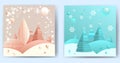 Set of abstract winter landscapes with snowflakes Royalty Free Stock Photo