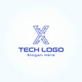 Letter X technology line dot connection logo design vector