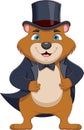 cute groundhog in elegant suit and hat cartoon