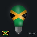 Vector light bulb with flag of Jamaica, 3D rendering isolated on gray background.Web