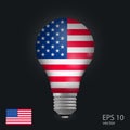 Vector light bulb with flag of USA, 3D rendering isolated on gray background.Web Royalty Free Stock Photo