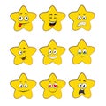 set yellow star face emotion funny