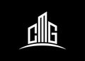 Letter CMG building vector monogram logo design template. Building Shape CMG logo. Royalty Free Stock Photo
