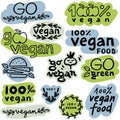 monochrome linear abstract vege vegan label set with hand drawn typographic and graphic doodle elements