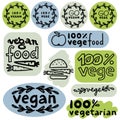 linear abstract vege vegan label set with hand drawn typographic and graphic doodle elements