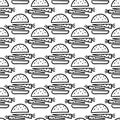 monochrome linear vege vegan seamless pattern with hand drawn doodle burger on white background