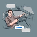 Man using cellphone while driving Royalty Free Stock Photo