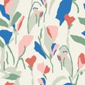 Vector modern flower botanical illustration seamless repeat pattern digital artwork Royalty Free Stock Photo