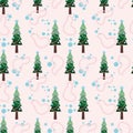 The flat simple seamless xmas pattern with stylized Christmas tree on the creamy background