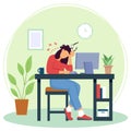 Suffering from neck pain and headache due bad posture concept, employee struggling with a workload vector