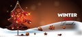 Hot winter drinks banner template. Coffee tree in snowdrifts and cups Royalty Free Stock Photo