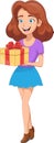 Beautiful cheerful girl with a gift box