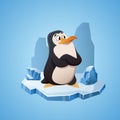 Cute penguin on the glacier. Vector illustration in cartoon style