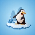 Cute penguin on the glacier. Vector illustration in cartoon style