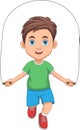 Cartoon little boy playing jumping rope Royalty Free Stock Photo