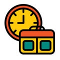 Clock watch time with briefcase bag Vector Filled Line Icon suitable for business or investment or office purpose Royalty Free Stock Photo