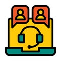 Meeting Teleconfecence Costumer Service of Team Video Call Vector Filled Line Icon