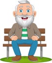 Happy grandfather sitting on a bench