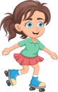 little girl playing roller skating cartoon