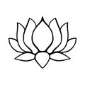 Simple lotus flower line drawing outline isolated in white background.