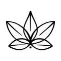 Simple lotus flower line drawing outline isolated in white background.